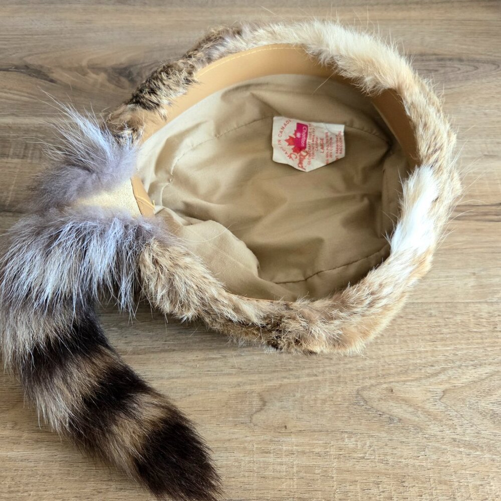 Vintage Davy Crockett Style Fur Hat Rabbitskin Racoon Tail - Picture 6 of 8
